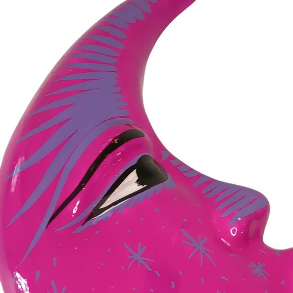 Ceramic Talavera Crescent Moon Hot Pink Fuschia & Purple Wall Decor 10" x 8" - Picture 2 of 10
